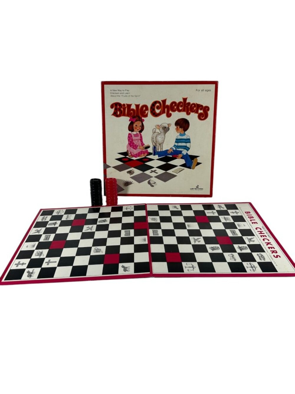Vintage Bible Checkers Christian Board Game Fruits of the Spirit Complete